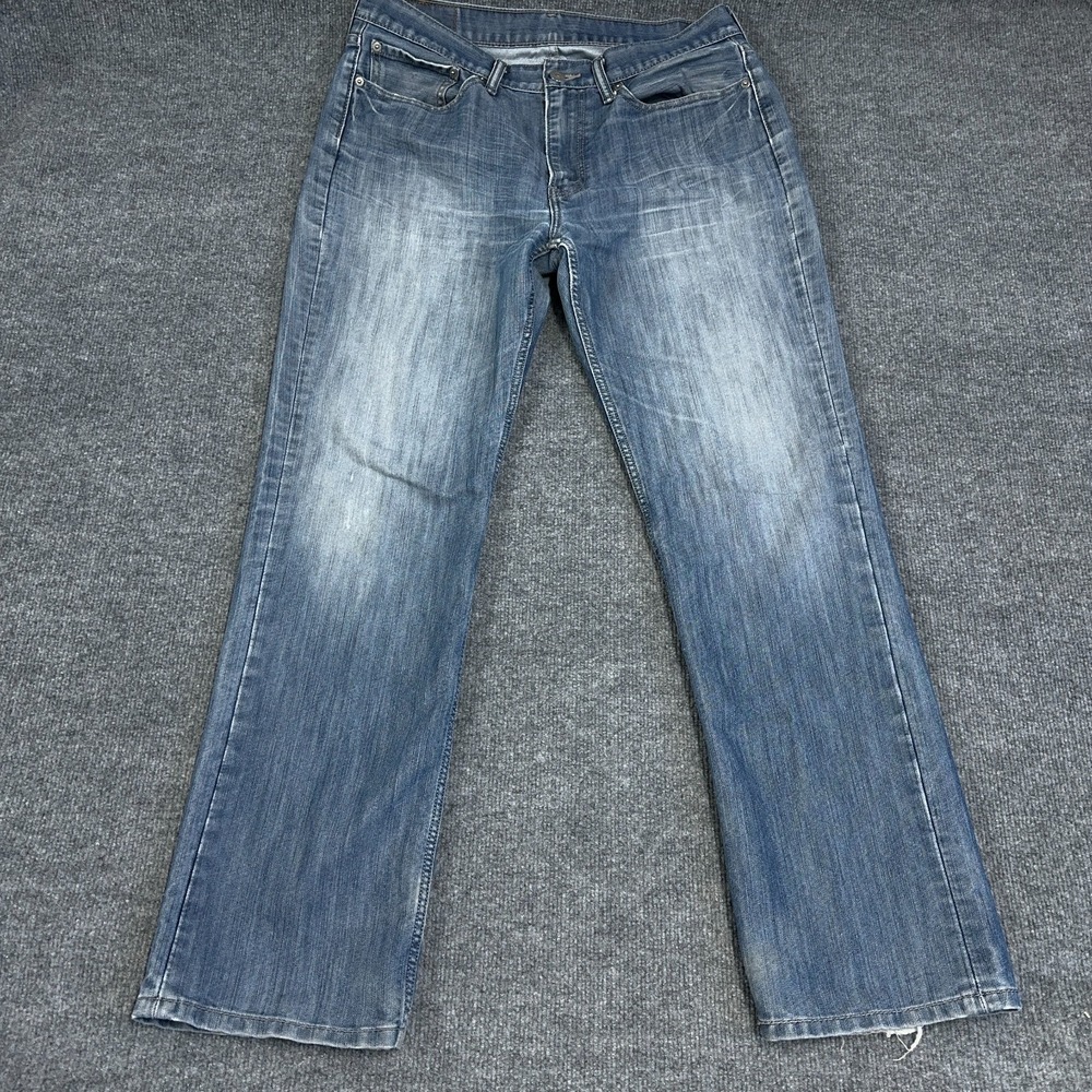 Levis 514 Jeans Men 34x32‎ Blue Straight Leg Faded Washed Denim Distressed